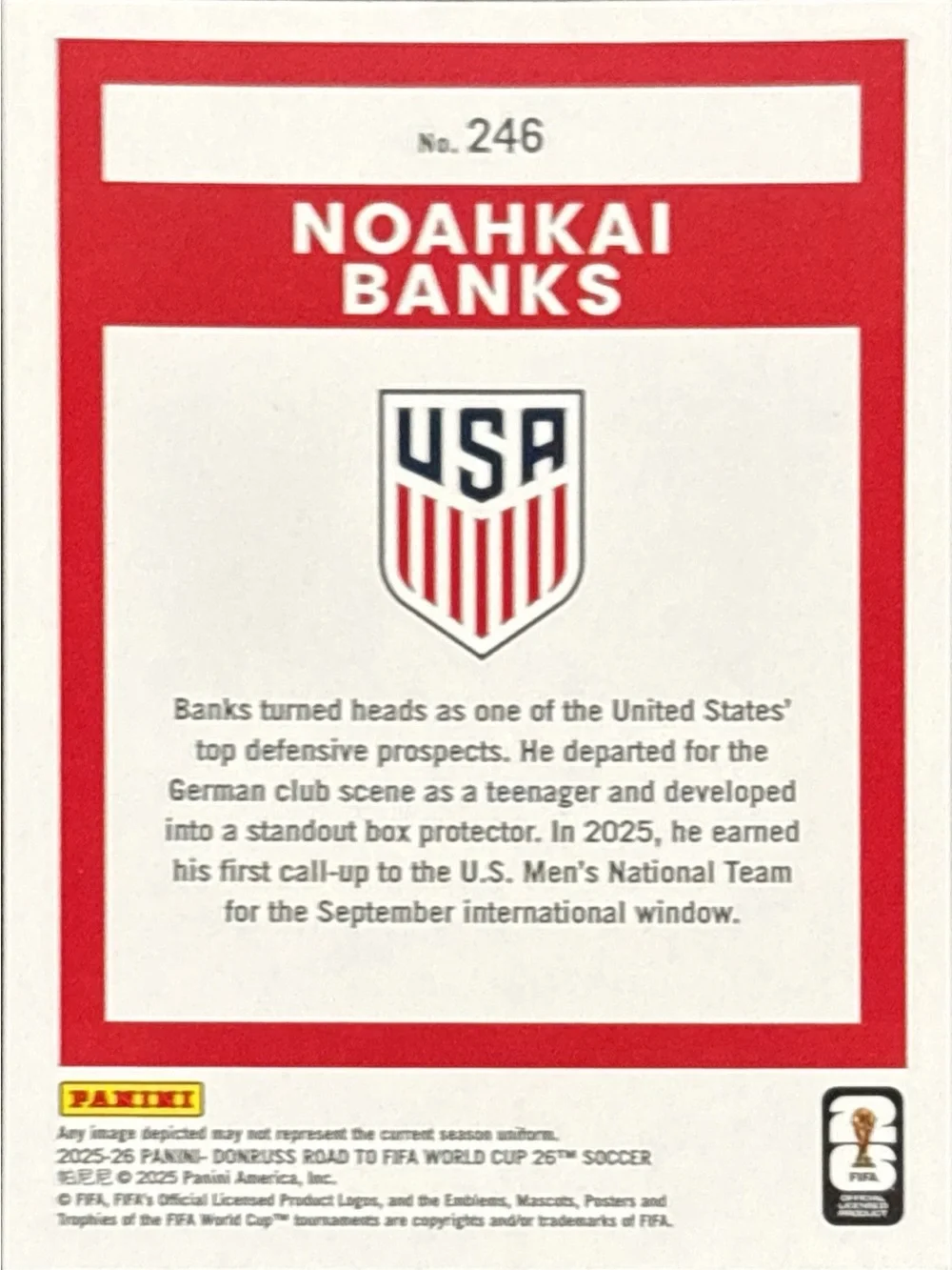 Panini Donruss Noahkai Banks World Cup Rookie Soccer Card